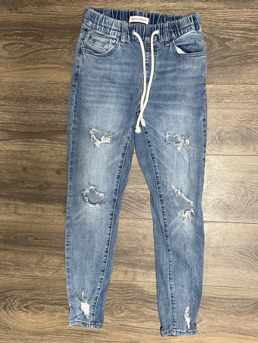 Ashley Mason Light Blue Distressed Skinny Jogger Jeans woman sz 1 stretch waist